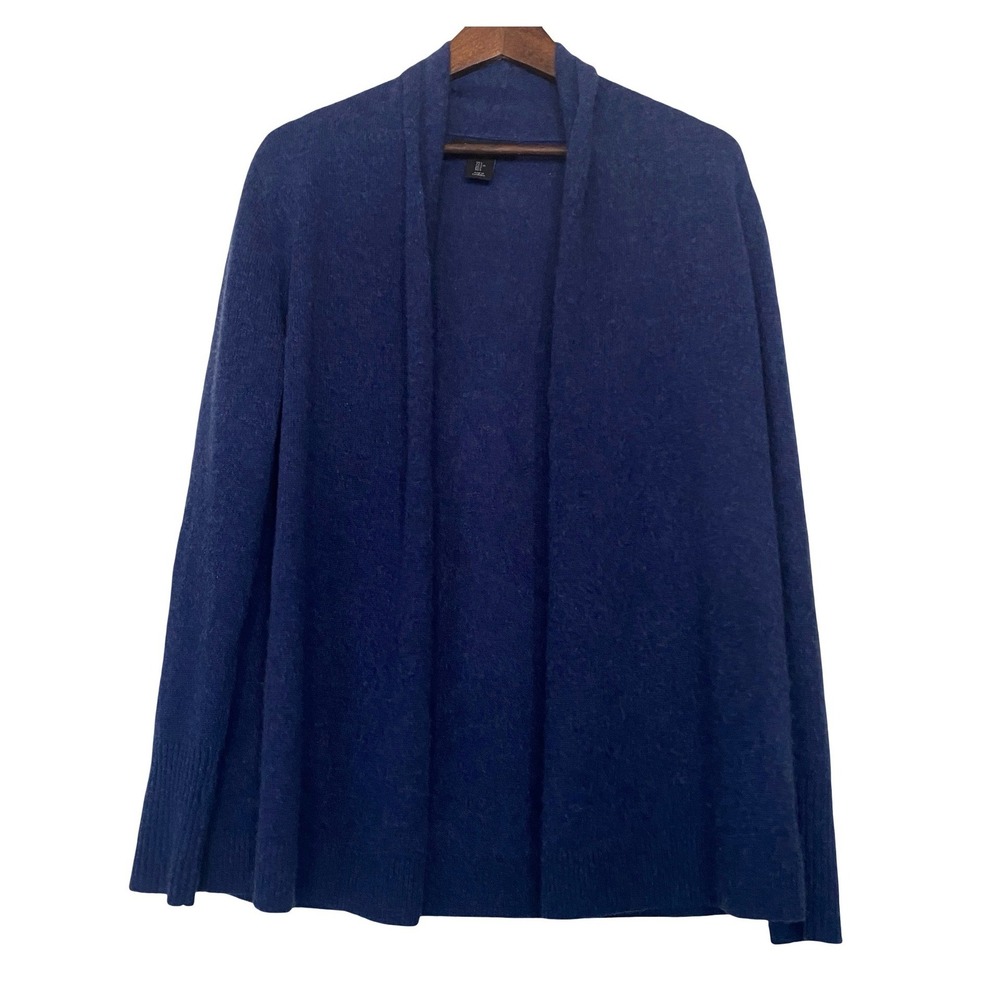 Tahari 100% 2-Ply Cashmere Women Open Front Cardigan L Blue Shawl Sweater